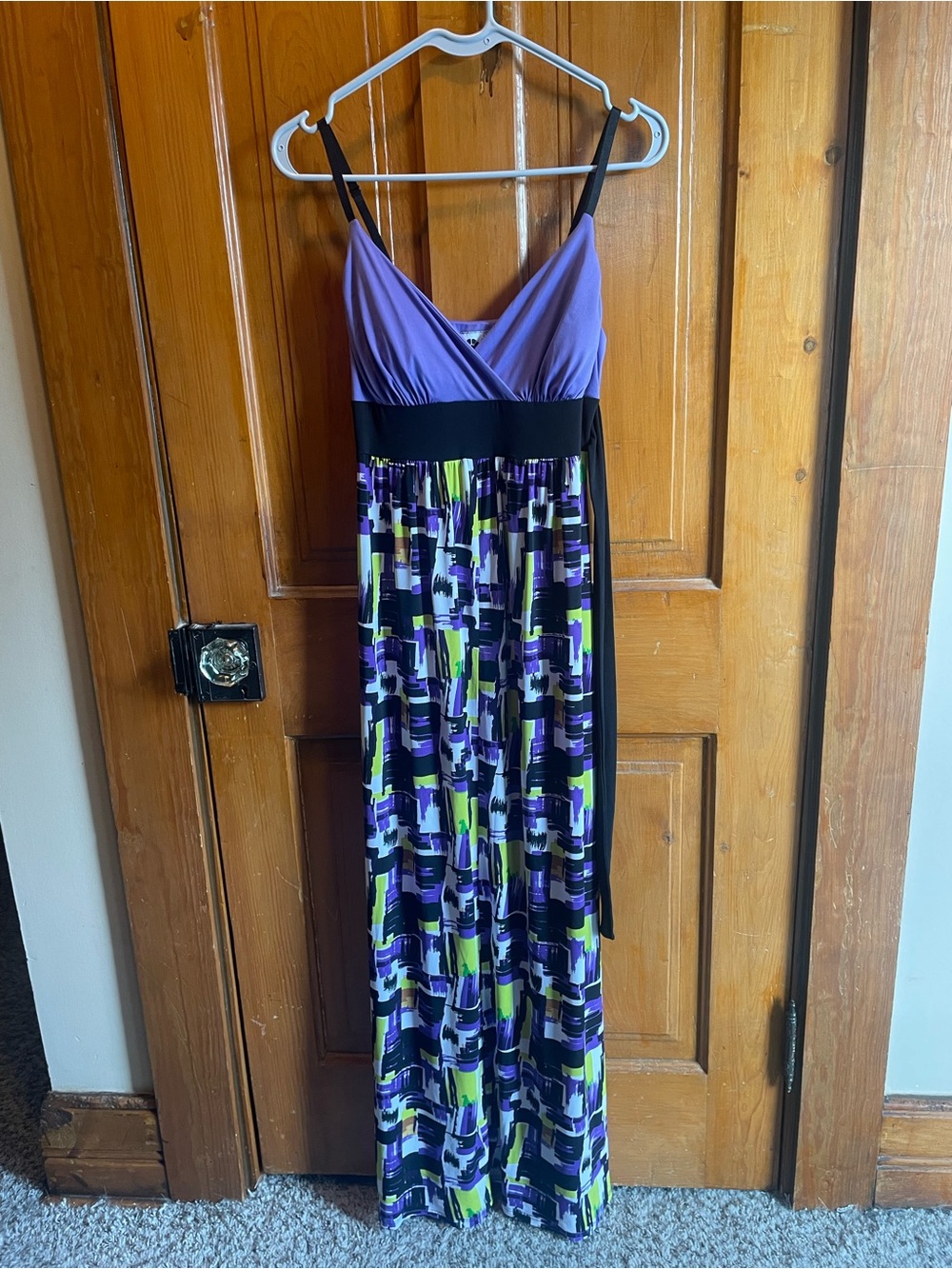 Lily Purple and Black Patterned Spaghetti-Strap Maxi Dress